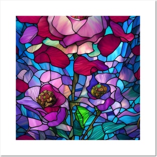 Beautiful Colorful Stained Glass Roses Posters and Art